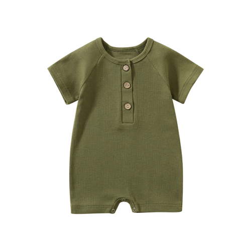 Odeerbi 0-2Y Infant Boys Girls Cotton Jumpsuit Soft Summer Rompers Toddler Short Sleeve Solid Color T-Shirt Baby Clothes Olive Green