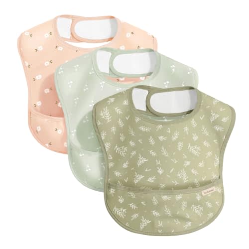 KeaBabies 3-Pack Waterproof Baby Bibs for Eating, Lightweight (Bloom) | Toddler Feeding Bibs with Large Food Catcher, Mess Proof, Food-Grade, Baby Eating Essentials, Easy to Put On & Clean