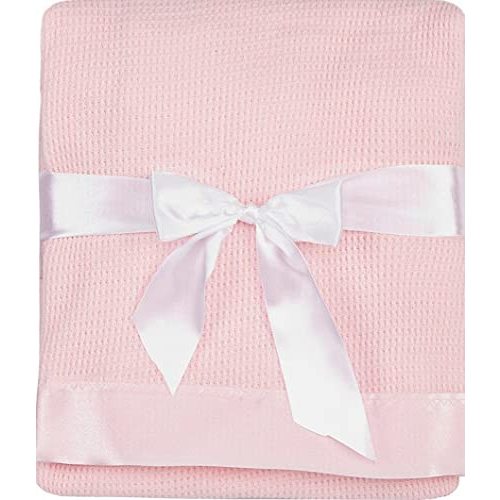 Thermal Waffle Weave Baby Blanket with Satin Nylon Trim (Pink), Oversized