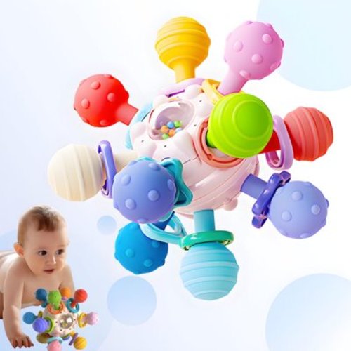 Mangobob Sensory Teething Toys - Montessori Learning Developmental Toys, Teething Ball, Rattle Sensory Infant Chew Toys, Pink