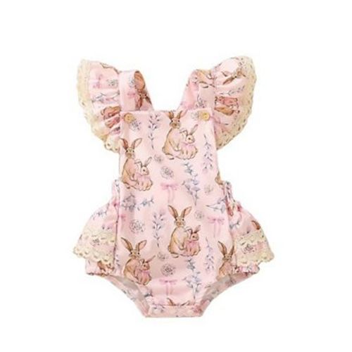 Baby Girls Floral Woodland Bunny Romper