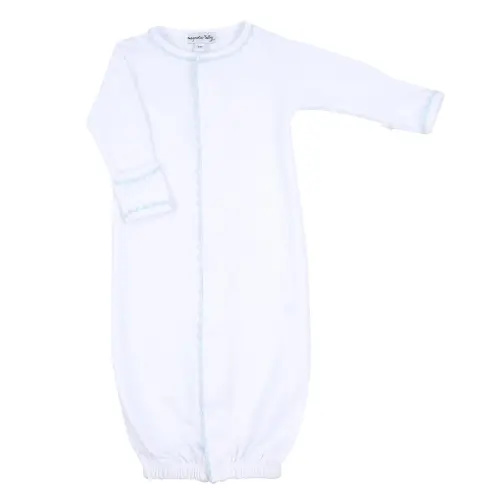 Baby Boy White Converter Gown - Blue Trim - Pima Cotton Baby Joy – Magnolia Baby