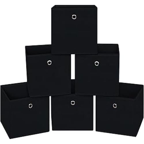 Black Foldable Storage Cubes Bins ,11 Inch Cloth Storage Cube Fabric Storage Box Cubes Organizer Baskets with Handles for Home Organizer Set of 6 (Black)