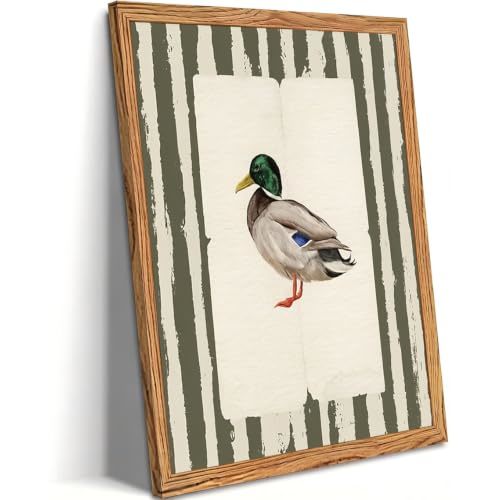Framed Mallard Duck Canvas Wall Art Vintage Animal Wall Decor 8x10in | Country Farmhouse Duck Pictures print, Rustic Wildlife Animal Artwork for Living Room Bedroom Nursery Cottagecore Home Decor
