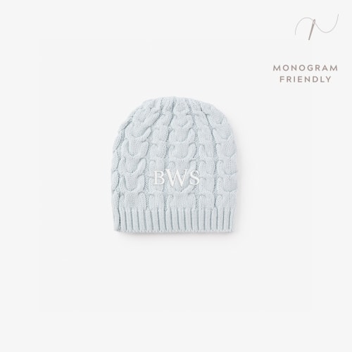 Pale Blue Horseshoe Cable Knit Baby Hat