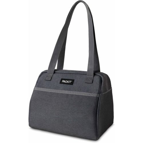PackIt(R) Freezable Hampton Lunch Bag, City Charcoal, Built with EcoFreeze(R) Technology, Collapsible, Reusable, Zip Closure with Front Pocket and Shoulder Straps, Designed for Fresh Office Lunches