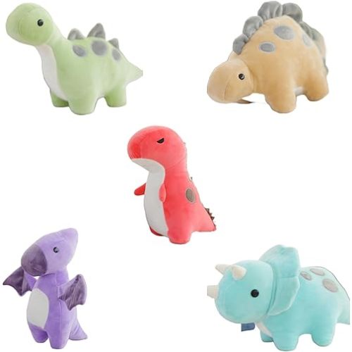 Adorable Stuffed Dinosaurs Plush Toys Triceratops, Pterosaurs, Tyrannosaurus Rex, Chingodontosaurus, Long-Necked Dinosaur plushies - 5 Pack