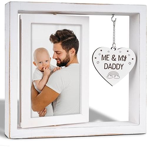 Dad Gifts,New Dad Gifts,Birthday Gift for Daddy,Me and My Daddy Picture Frame,Room Decor Vintage Style,Baby Gender Neutral Rotating Photo Frame 4x6
