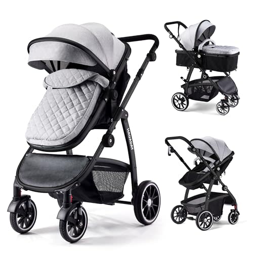 Hagaday Baby Stroller, 2-in-1 Reversible Toddler Seat with Lie-Flat Mode | Foldable Convertible Newborn to Toddler Stroller,All-aluminum frame,Skin-friendly Breathable Fabric,All-terrain PU Rear Wheel