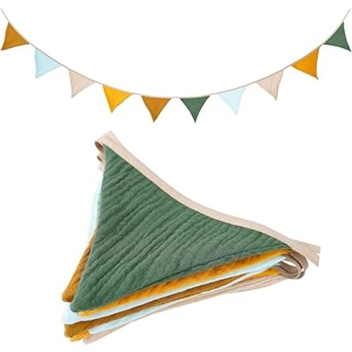 Bunting Banner Triangle Flags Fabric, Garland Bunting Flag Banners for Birthday Wedding Baby Shower Party Supplies Classroom Nursery Playroom Decor(Brown yellow)