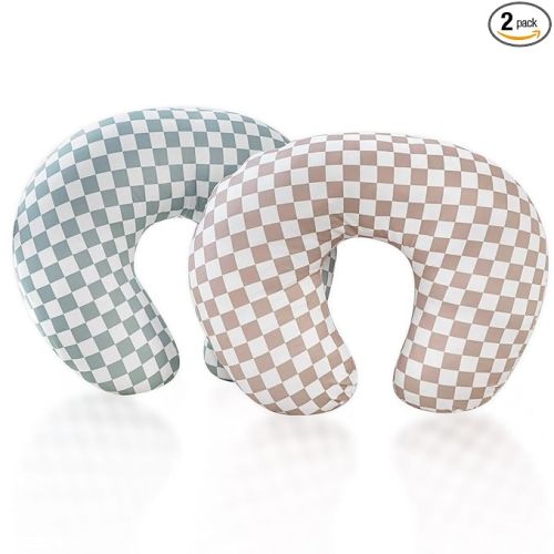 2 Pack Nursing Pillow Cover, Stretchy Removable Case for Breastfeeding Pillows, Ultra Soft Comfortable Slipcover for Baby Girl and Boy, Green and Brown Checkered