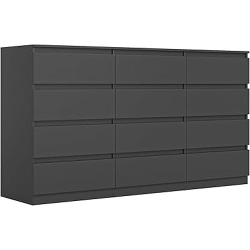 Vibe & Dine Black Dresser 12 Drawer, Modern Long Dresser for Bedroom, Wood Chest of Drawers with Wide Storage for Living Room