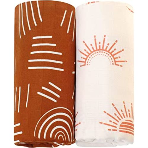 LifeTree 2 Pack Baby Swaddle Blankets - Soft Bamboo Cotton Muslin Swaddle Blankets - Earthy Color Collection, Lightweight, Breathable, Large 47 x 47 inches Receiving Blankets