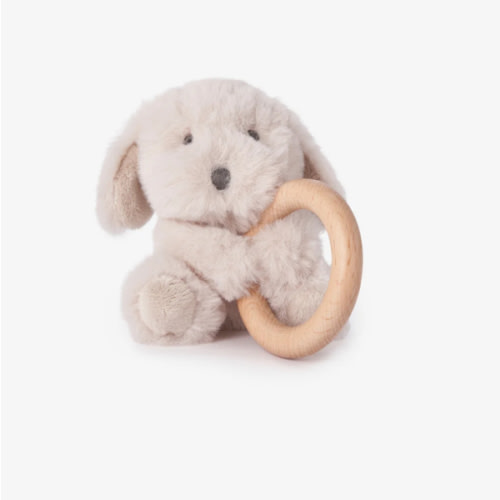 Puppy Plush Wooden Ring Rattle – Elegant Baby