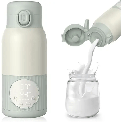 Portable Bottle Warmer for Breast Milk,Formula or Water 13oz Large Capacity,100W Power Fast Warming & Precise Temp Control Baby Milk Warmer for Travel