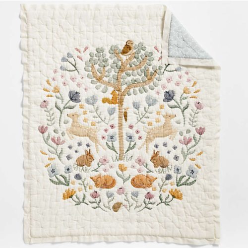 Wonderland Prairie Embroidered 100% Organic Cotton Voile Baby Crib Quilt