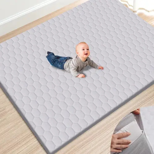 Premium Foam Baby Play Mat 71" x 59" with Removable Cover, Extra Extra Thick Padding Playpen Mat, Non-Slip Floor Mat, Stylish & Easy to Clean for Crawling Baby, Infants & Toddlers, Grey