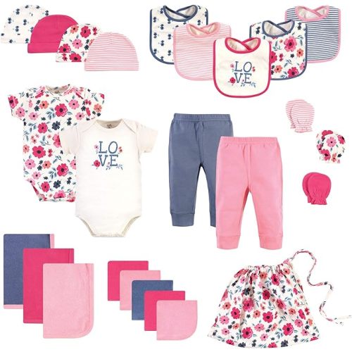 Touched by Nature Unisex Baby Organic Cotton Layette Set and Giftset 0-6 M Blue Garden Floral