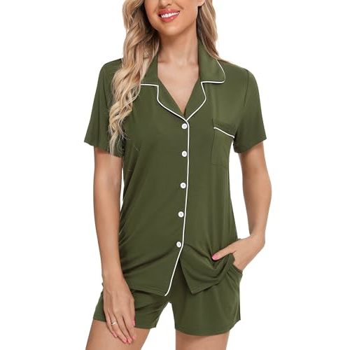 Leikar Womens Button Down Pajama Sets Bride Pajamas Sets Sleepwear Shorts Lounge Set