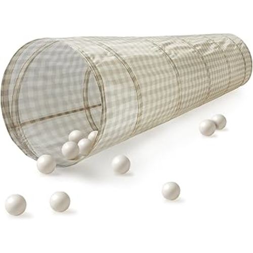 3 Sprouts Kids Play Tunnel - Pop Up Collapsible Tunnels with Recycled Fabric - Fun Crawling Tunnel for Toddler, Baby, Children to Crawl Through, Gross Motor Toy for Indoor Play - Gingham Beige