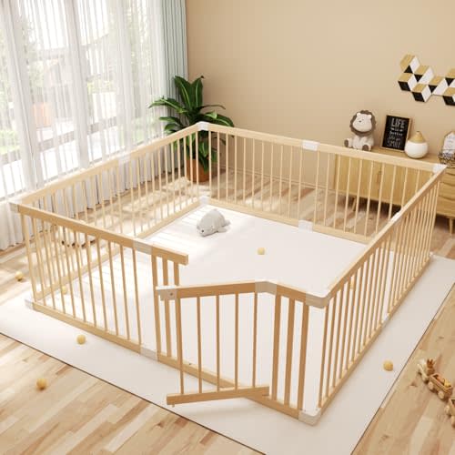 Extra Large Wooden Baby Playpen,Play Pen for Babies and Toddlers Kids Indoor,Security Playard Area Indoor,Easy to Assemble (73x73x24 Inch)
