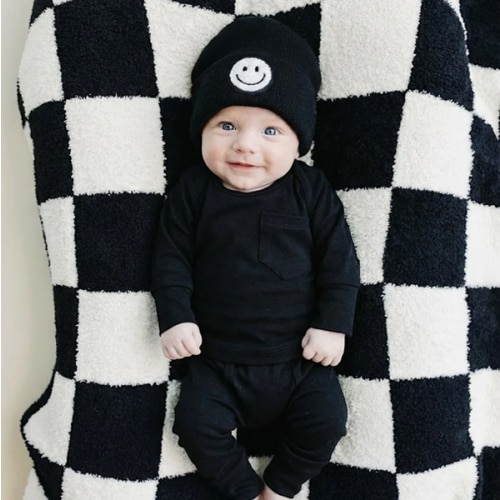 Checkered Plush Blanket | Black