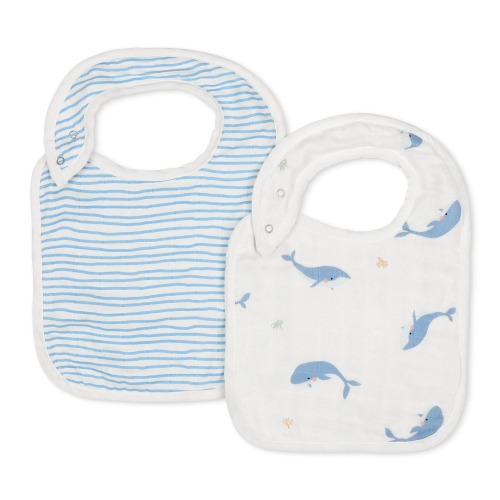 Snap Baby Bibs, Drooling, Teething, Blue & Whale | Bamboo Little