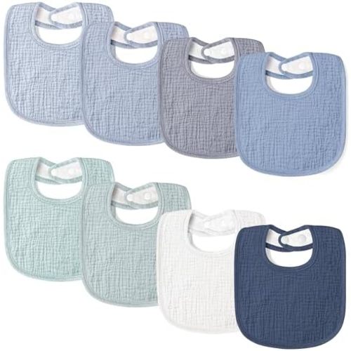 bearmoss Baby Muslin Drooling Bibs 100% Cotton Square Adjustable Bibs Gift for Baby Girls Boys Teething Drool 8 Pack