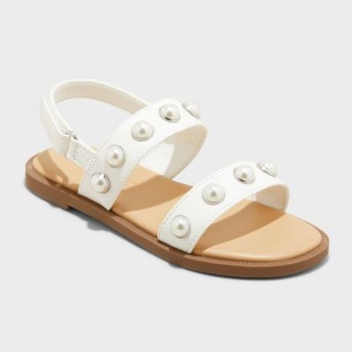 Toddler Selene Pearl Sandals - Cat & Jack™ White 12T: Open Toe, Hook and Loop Closure, Flexible Outsole, Medium Width
