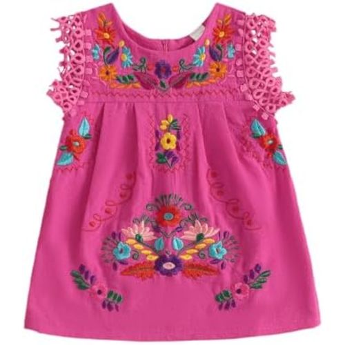Toddler Baby Girls Mexican Dress Traditional Embroidered Floral Cinco De Mayo Outfit Summer Folklorico Fiesta Dress
