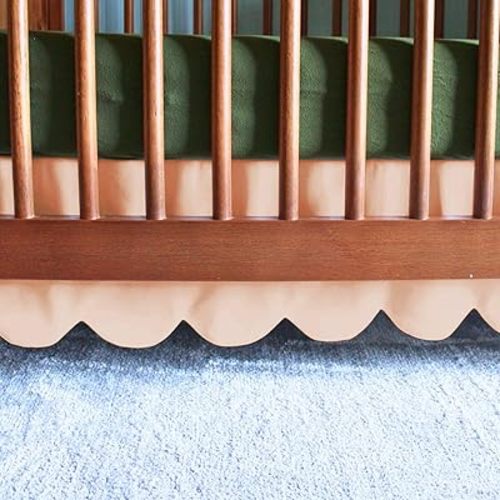 100% Microfiber Scalloped Mini Crib Skirt 24"x 38" with 10" Inch Drop Lenght with 4 Split Corners for Baby Boys Girls Soft Nursery Toddler Bed Skirt - Blush Solid