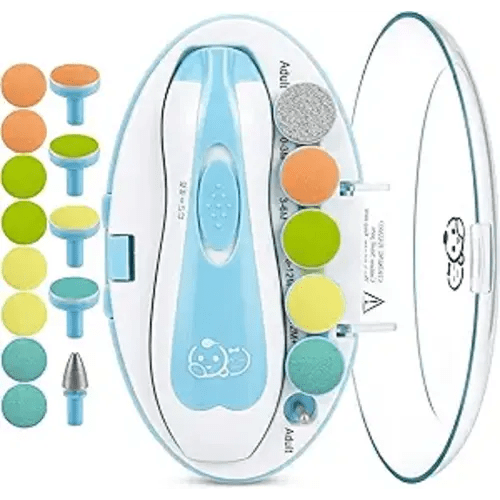 Royal Angels Upgraded 21 in 1 Baby Nail Trimmer with Labeled Case, 13 Extra Replacement Pads, Safe Electric Baby Nail File Kit for Newborns & Toddlers, Whisper Quiet Nail Clipper with LED Light (Blue)