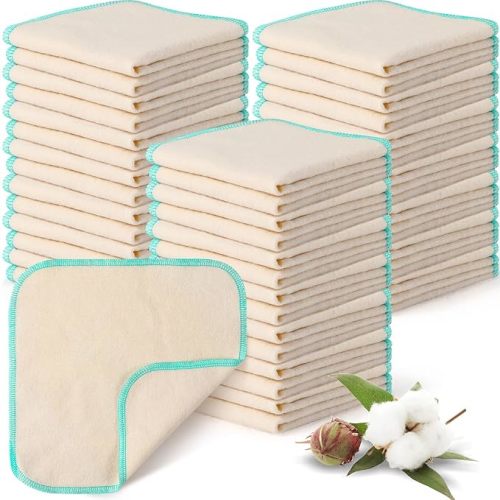Meekoo 45 Pcs Unbleached Flannel Cloth Baby Wipes Reusable Washable, Blue