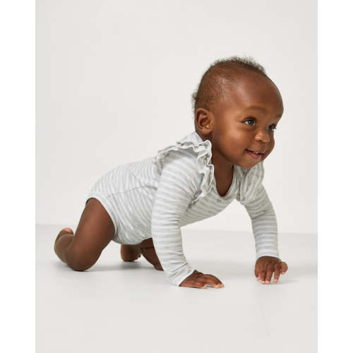 Light Heather Gray Stripe Flutter Bodysuit | Little Sleepies