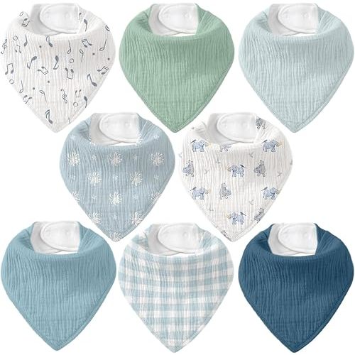 8 Pack Muslin Baby Bandana Bibs for Drooling and Teething