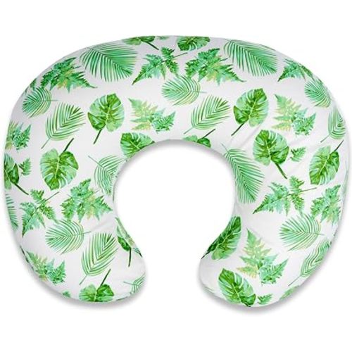 Nursing Pillow - Breastfeeding Pillow with Breathable Filling & Removable Cover, Ergonomic Support for Breastfeeding & Bottle (Big Green Leaves,0-12 Months)