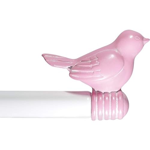 3/4-inch Cute Decorative Bird Adjustable Window Treatment Curtain Single Rod Set, 28" to 48" - Pink Finial