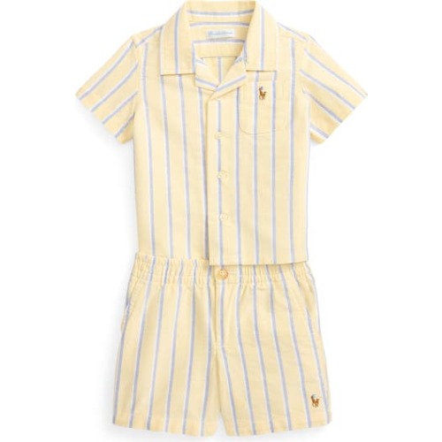 Stripe Cotton Button-Up Shirt & Shorts Set, 9M