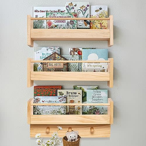 COMAX Kids Floating Book Shelves for Wall Nursery, Hanging Book Shelf Wall Mount Bookshelf Organizer for Kids Room, Toddler Baby Bedroom, Small White Floating Shelves