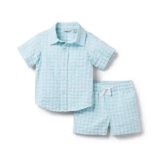 Newborn Light Blue Gingham The Cabana Matching Baby Set by Janie and Jack