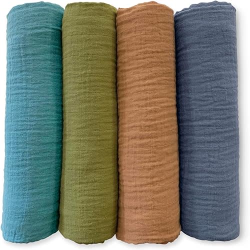 SwaddleDesigns Cotton Muslin Swaddle Blankets for Babies, Set of 4, Neutral Receiving Blankets for Newborn, Baby Registry & Gift, 46x46 inches, Wind & River