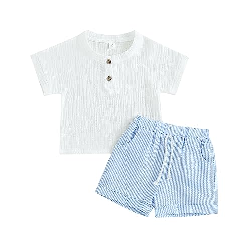 fhutpw Baby Boys 2Pcs Summer Outfits Short Sleeve T-Shirt Tops Elastic Waistband Shorts Set Toddler Clothes