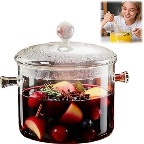 Clear Glass Potpourri Simmer Pot and Cookware for Cooking Stews Hot Beverages Noodles Milk Baby Food Spices, Borosilicate Glass Saucepan Stove Top Boiling Pot and Pan with Lid, Heat Resistance, 1.5L