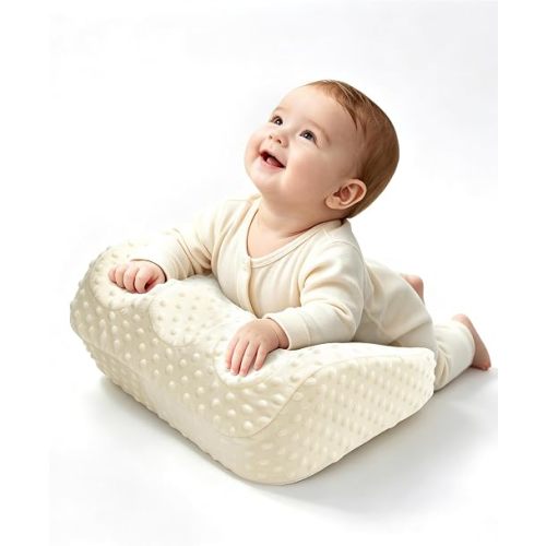 FEYIDEO Tummy Time Prop Pillow for Baby Gas, Colic & Reflux Relief, Yellow | Plush Surface, Belly & Arm Grooves Design, CertiPUR-US Memory Foam, Non-slip Base, Easy to Clean Pillowcase