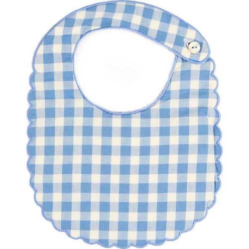 Darby Gingham Scallop Edge Lined Bib, Blue - Pepa London | Maisonette