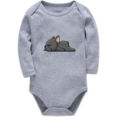 French Bull&Dog. Animal Fun Print Bodysuit Cute Baby Rompers 0-3 Months Long-Sleeved Grey Clothes