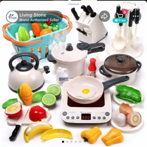 Cute Stone Pretend Kitchen Playset - Miniature Cooking Set, Multi Activity Playset with Cookware, Steam Pressure Pot, Electronic Induction Cooktop, Cooking Utensils, Cutting Food Fruits Vegetables, Cool Gifts for Kids - TikTok Shop
