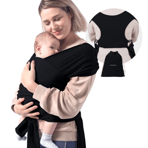 Momcozy Baby Wrap Carrier, Adjustable Baby Carriers for Newborn to Toddler 7–44 lb (about 0–36 months), Black