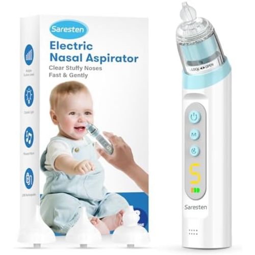 Baby Nasal Aspirator, Rechargeable Nose Sucker with 3 Silicone Tips, Adjustable Suction, Waterproof, Blue