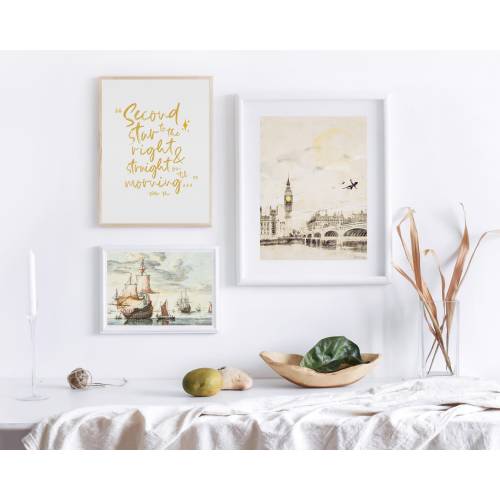 Peter Pan Printable Set of Three, Second Star Quote, London Skyline, Vintage Ships Painting, Peter Pan Nursery Art Literary Decor